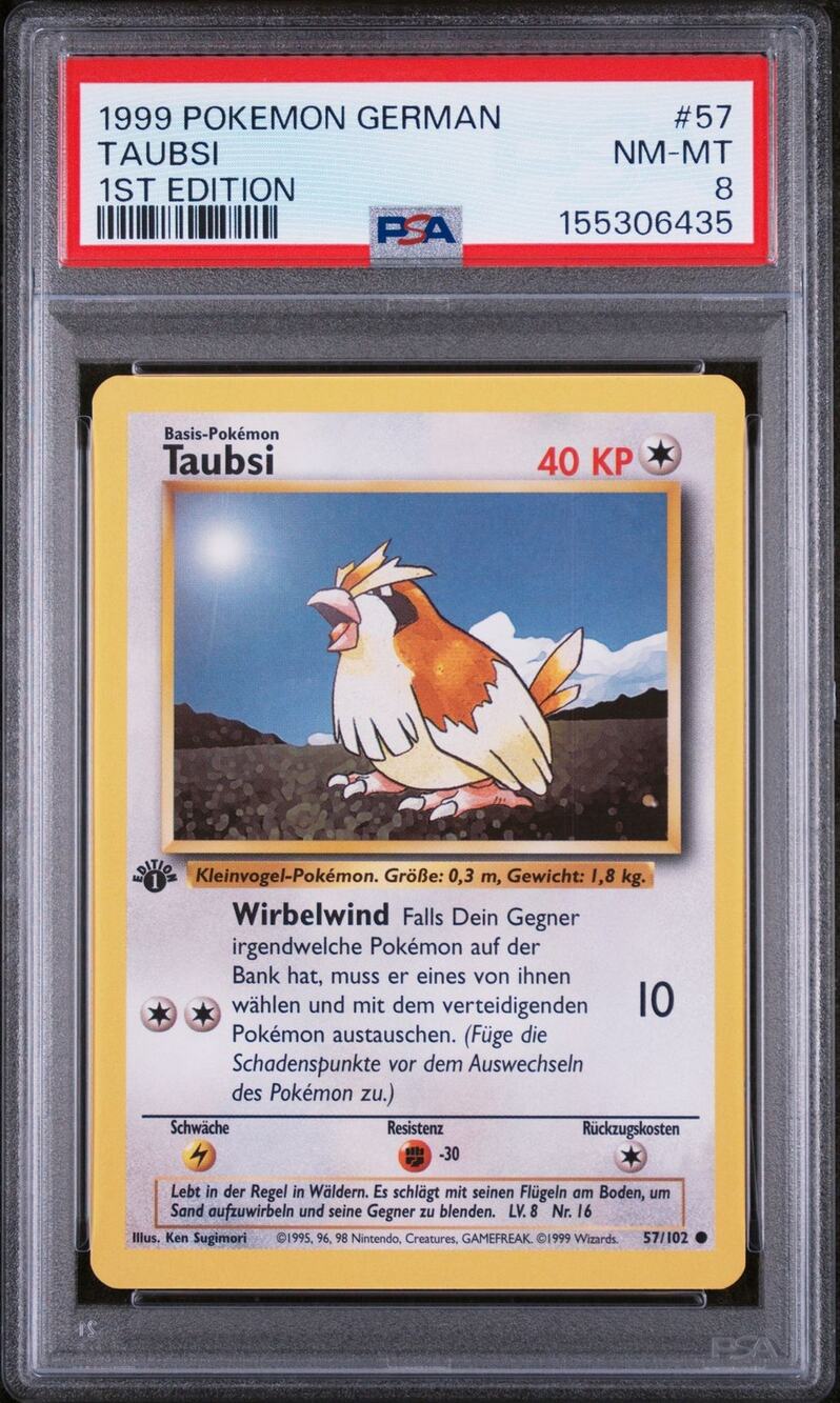 PSA 8 NM-MT Pidgey (Taubsi) 1st Edition 57/102 Pokémon 1999 German Base Set Card